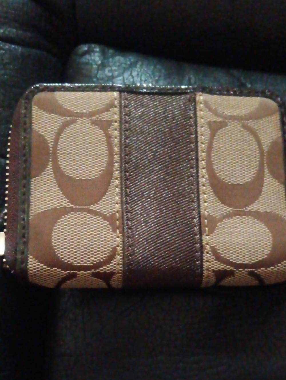 Coach Brown Signature Canvas Zip Card Holder